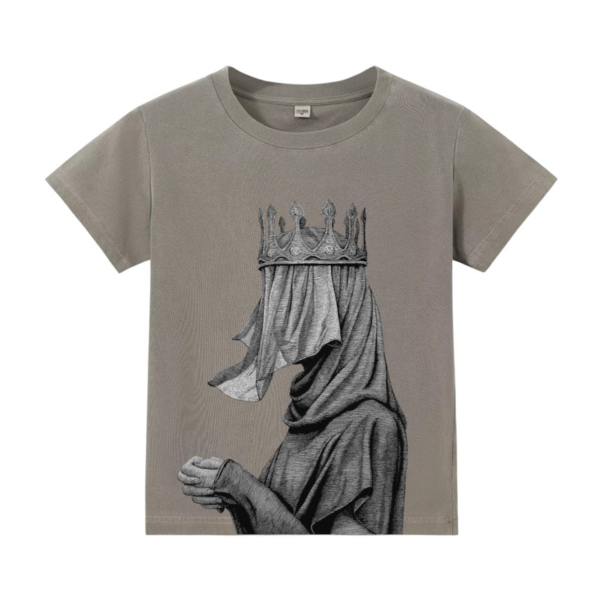 T-shirt coupe classique kaki, statue drapée coiffée d'une couronne